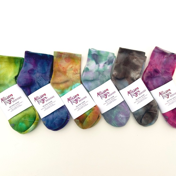 Mens Tie Dye Socks Ice Dye Dragon Egg Orange Green Ankle Socks Midcrew Hand Dyed - Picture 5 of 5